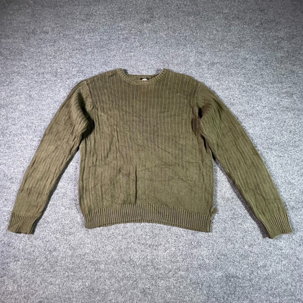 Timberland Sweater Mens L Green Cotton Ribbed-Knit Holiday Preppy Winter 58NW155